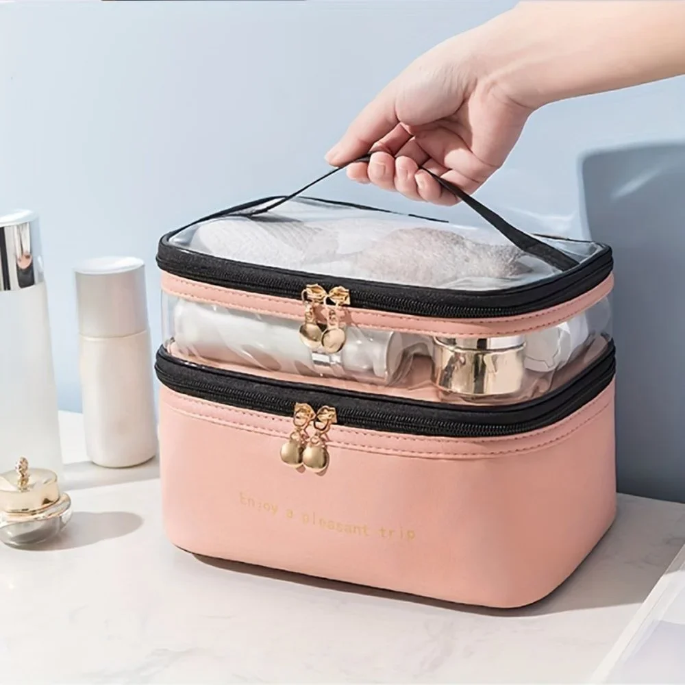 Double-Layer Cosmetic Bag with Large Capacity for Travel and Toiletries - Picture 3 of 4